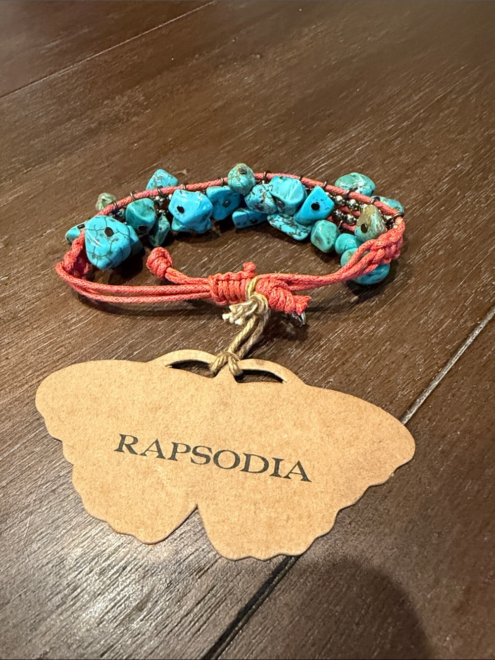 Turquoise Beaded Wrap Bracelet - Coral Cord